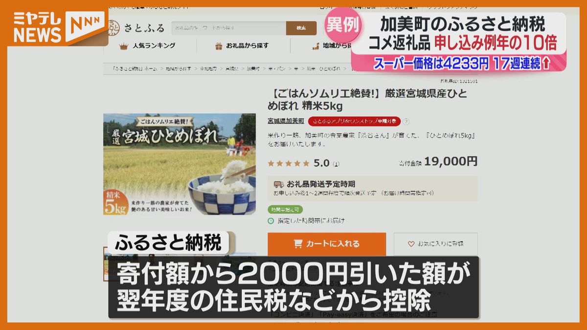 「ちょっと異常」コメのふるさと納税、申し込み殺到で例年の10倍…今年の秋は？宮城・加美町