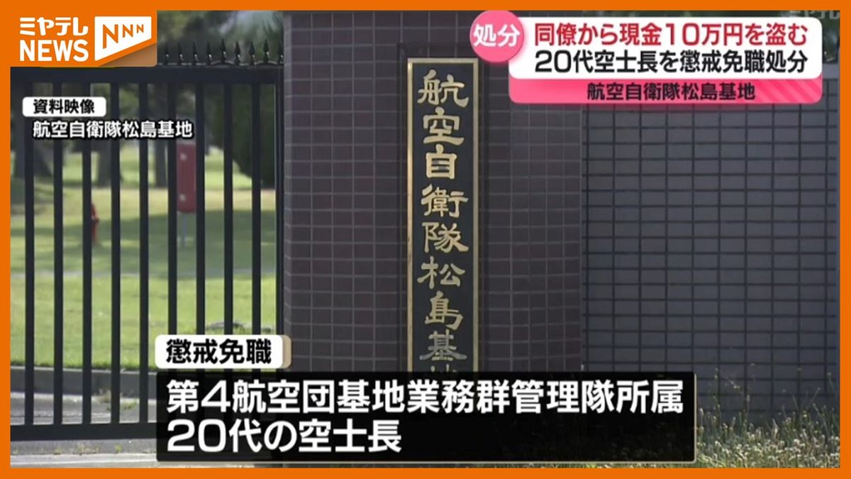 【懲戒免職】『航空自衛隊松島基地』の空士長（20代）　同僚のロッカーから現金10万円を盗んだとして処分（宮城）