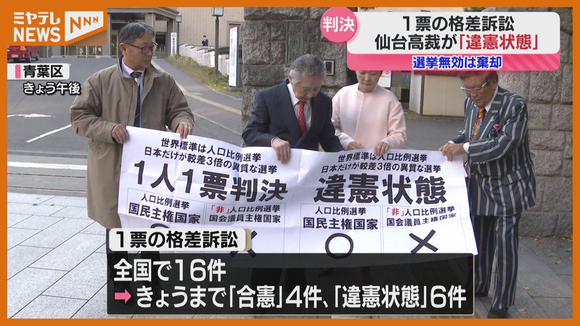 仙台高裁「違憲状態」と判断、7月の参院選『一票の格差』訴訟…宮城選挙