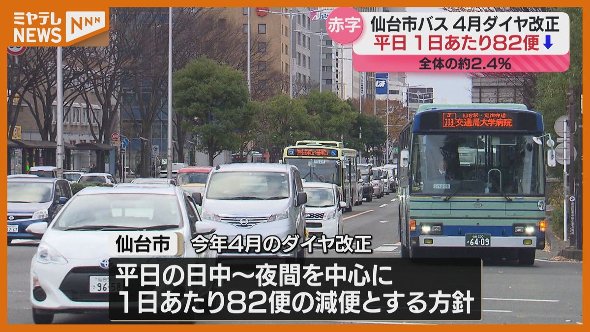 【仙台市バス】4月から「82便／日」減便へ　午後8時～9時台は4.7％減に