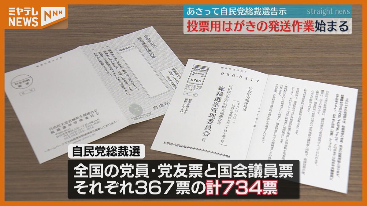 ＜9月12日告示・自民党総裁選＞自民党宮城県連　党員・党友向け投票用紙の発送始まる　開票は27日