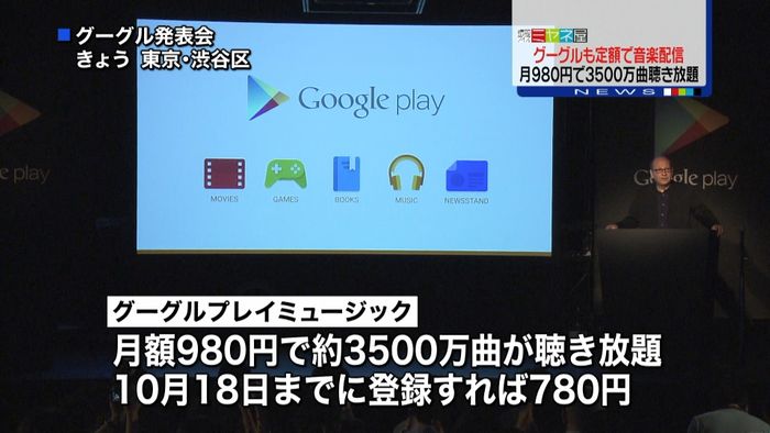 グーグルも定額音楽配信開始　月額９８０円