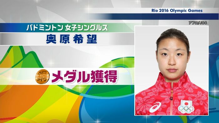 バドミントン 奥原希望選手が銅メダル