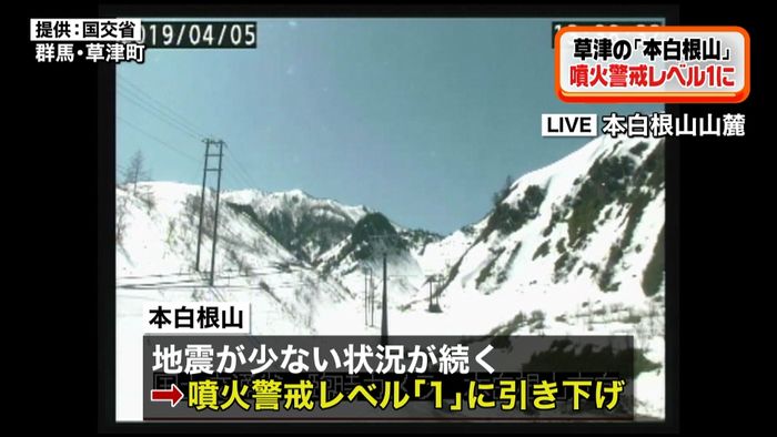 本白根山 噴火警戒レベル1に引き下げ