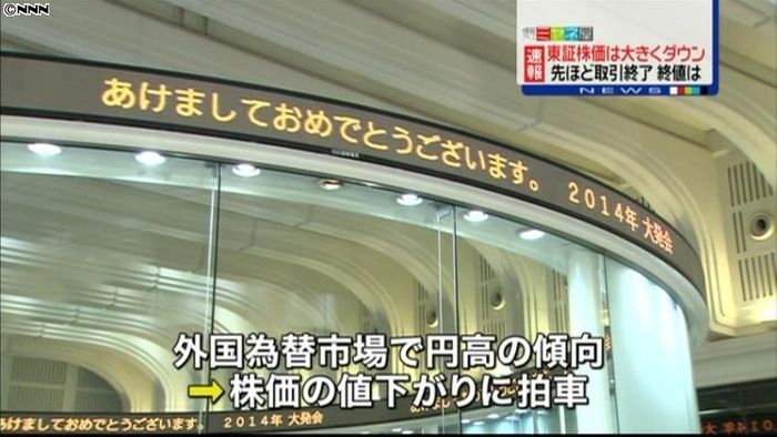 東証株価、今年初日の取引は大きく値下がり