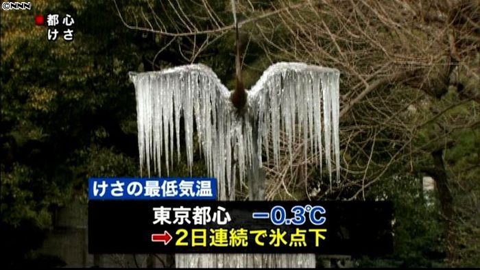 厳しい寒さ 都心は2日連続の氷点下