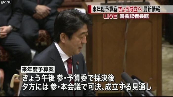 来年度予算案成立へ、戦後3番目の早さ