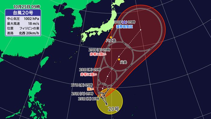 台風20号発生 発達しながら小笠原諸島へ