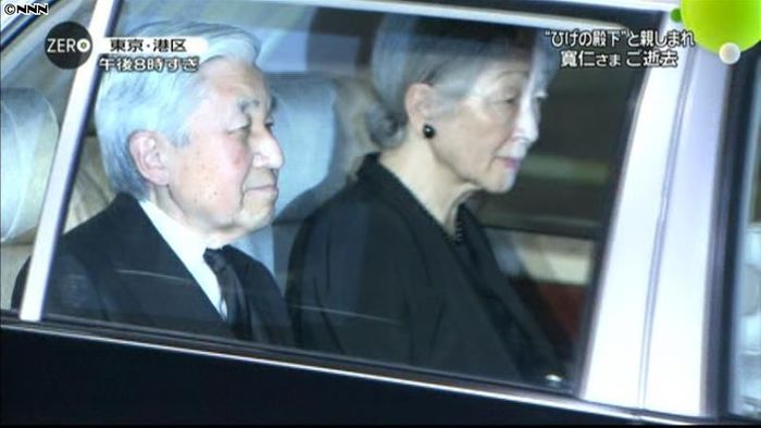 天皇・皇后両陛下、寛仁さまを弔問される