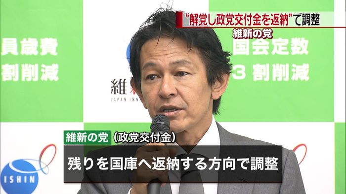 維新の党“解党し政党交付金返納”で調整
