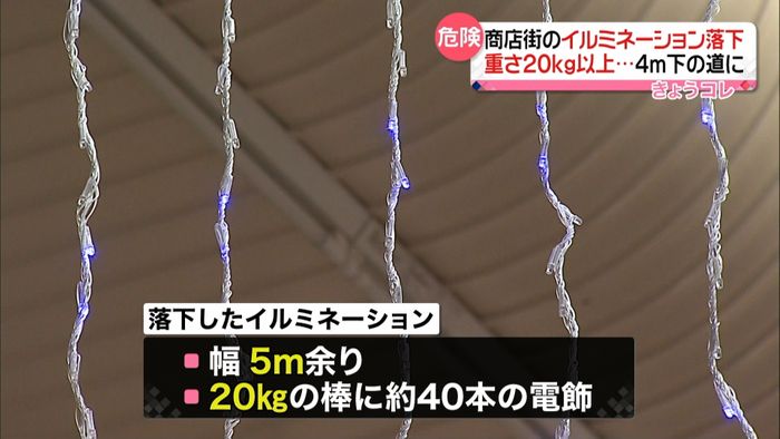 商店街のイルミネーションが落下 愛媛