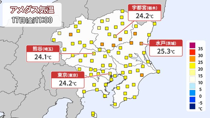 関東 午後は日差しも増えて気温上昇 内陸部では真夏日予想も