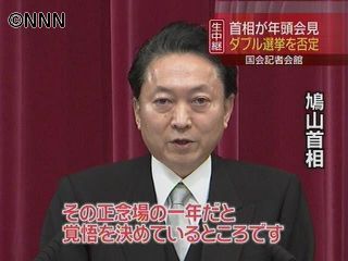 鳩山首相が年頭会見 同日選、内閣改造否定