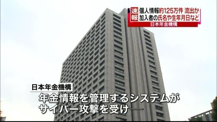 日本年金機構、個人情報約125万件流出か