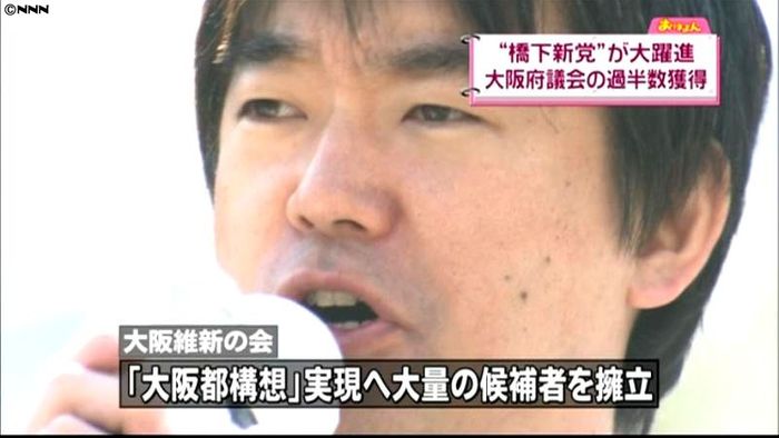 「大阪維新の会」大阪府議選で過半数獲得