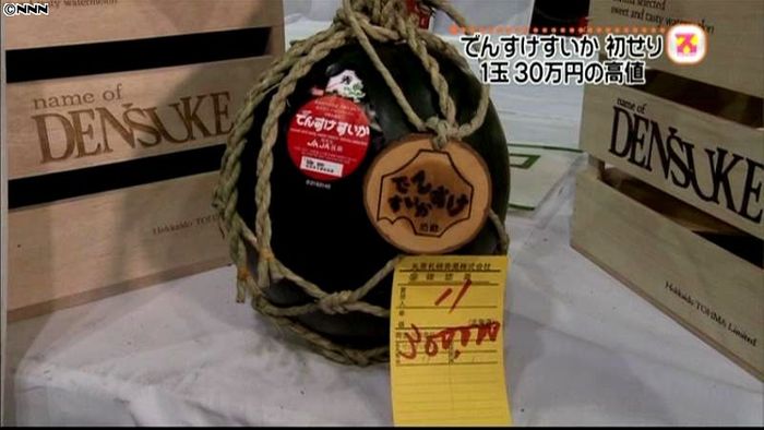 でんすけすいか初競り 1玉30万円に