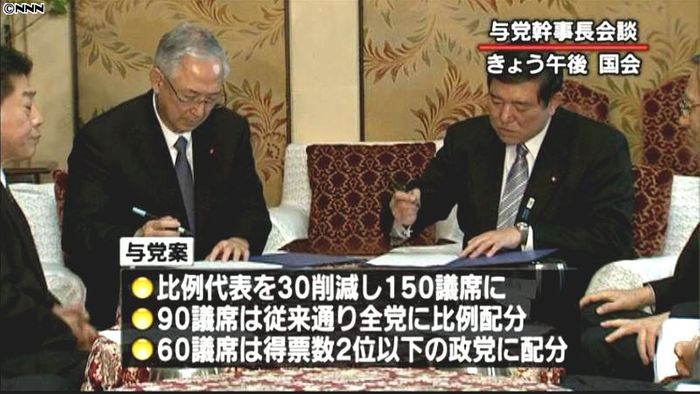 衆院制度改革、自民案を「与党案」自公合意