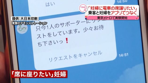 妊婦に 席譲りたい ｌｉｎｅでつなぐ実験