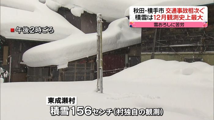 秋田・東成瀬村“積雪１５６センチ”を観測
