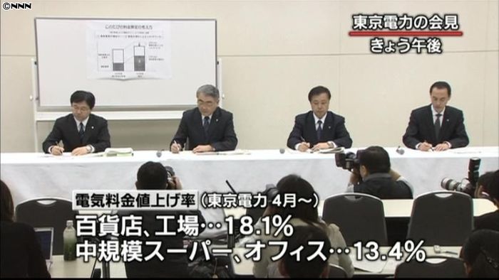 企業向け料金、最大18.1%値上げ~東電