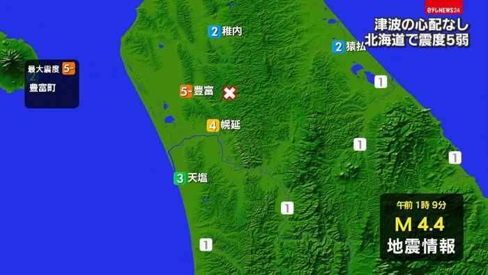 震度5弱の豊富町 けが人の情報なし