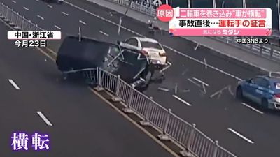 ムカデをたたこうとしたら 車が 横転 し対向車線に 中国