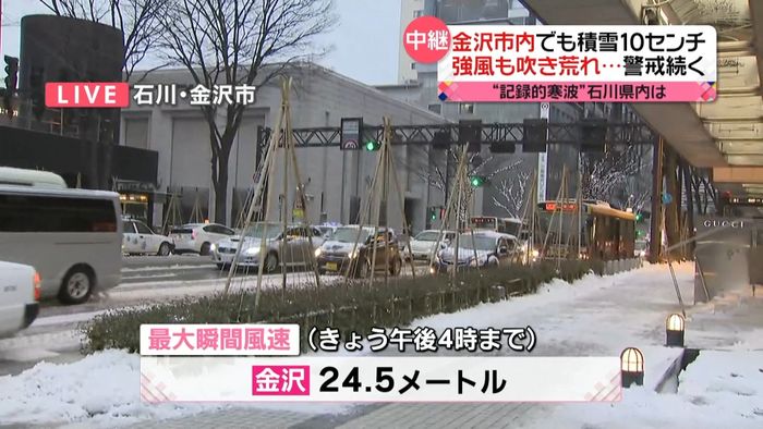 “記録的寒波”金沢で最大風速２４．５ｍ