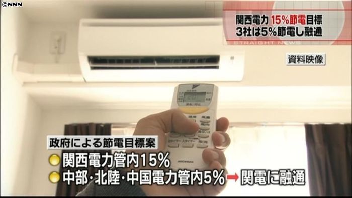 関西電力管内に15%の節電目標~政府