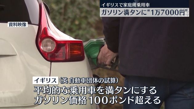 原油高騰続く中 イギリスでガソリン満タンに 1万7000円