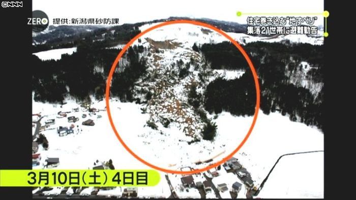 新潟地滑り　１１棟が全半壊、１３人が避難