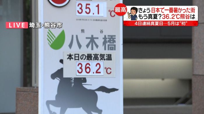 きょう熊谷で36.2℃ あすも熱中症注意