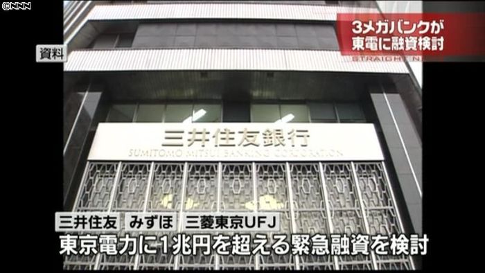 3メガバンク、東電に1兆円超の融資を検討