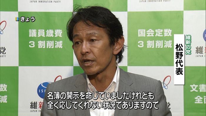 維新の党 大阪側の議員に名簿返還求め訴訟