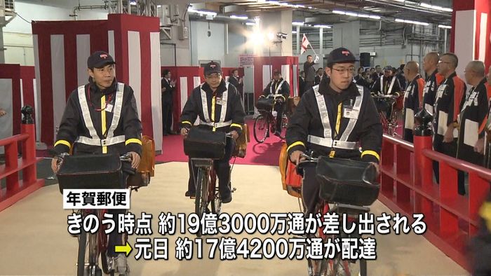 郵便発祥の地で…年賀状配達の出発式