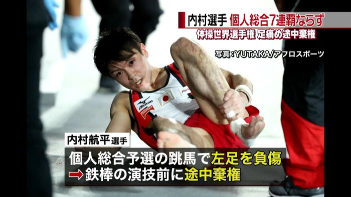 内村航平が棄権 世界選手権7連覇ならず