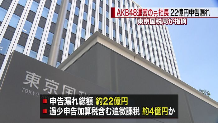 AKB48運営の元社長 22億円申告漏れ