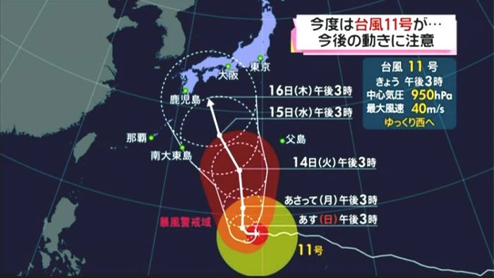 台風１１号　来週、西日本に近づくおそれ