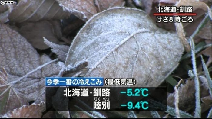 寒気の影響 今シーズン一番の冷え込み
