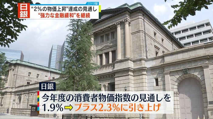 物価上昇率の見通し、2.3％に大幅引き上げ　2％超は黒田総裁就任後初　金融緩和は継続