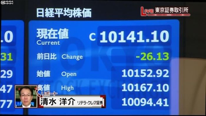 日経平均1万141円10銭 7日終値