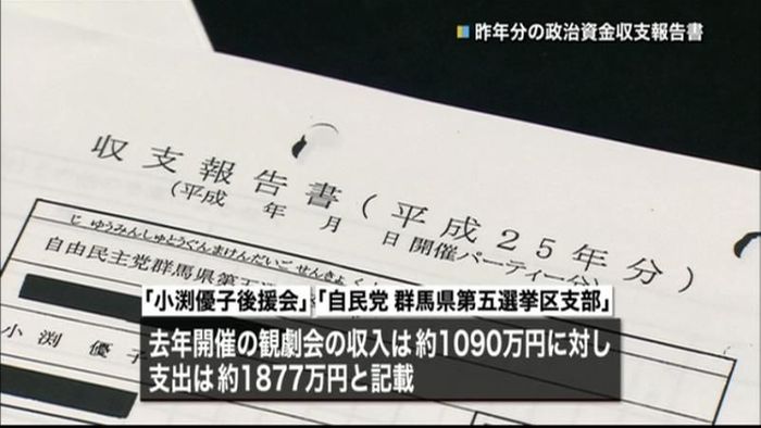 小渕氏、政治団体「観劇会」昨年収支もズレ