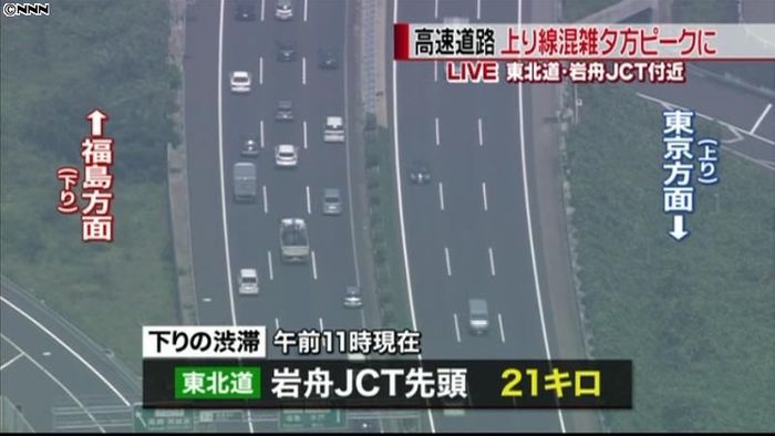 各高速道路、下りで混雑(11時現在)