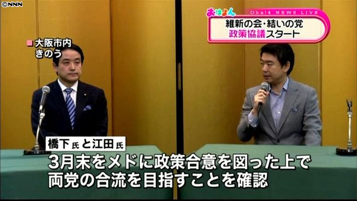 日本維新の会と結いの党 政策協議スタート