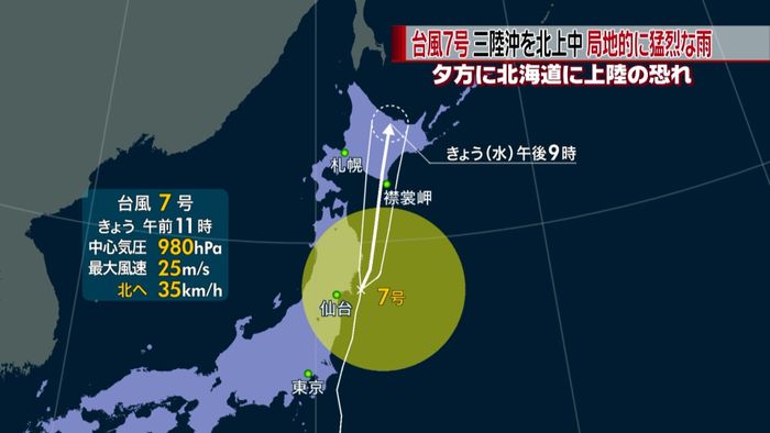 台風7号 三陸沖を北上<仙台・宮古中継>