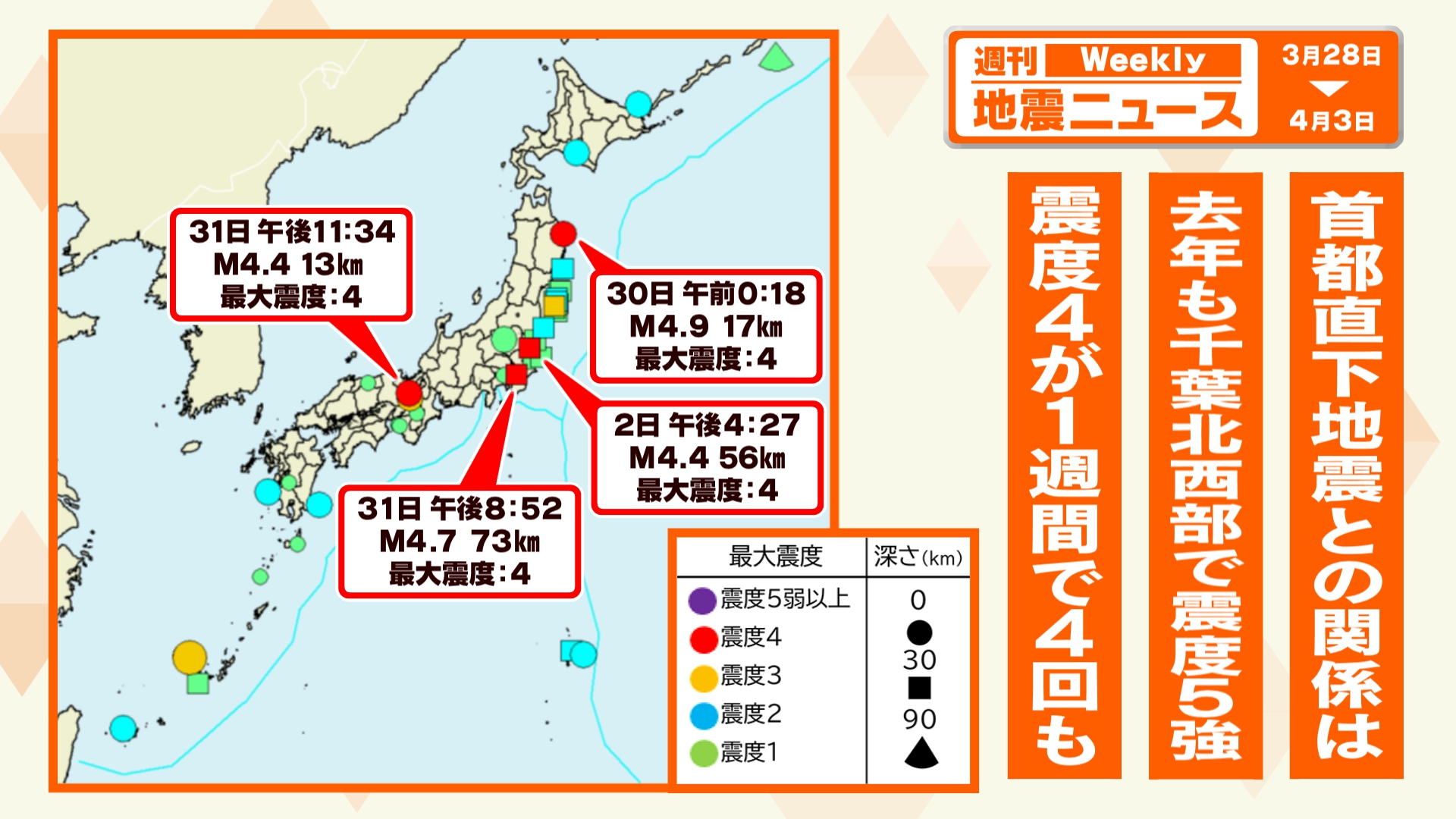 各地で震度4の地震相次ぐ 東京湾を震源とする地震も