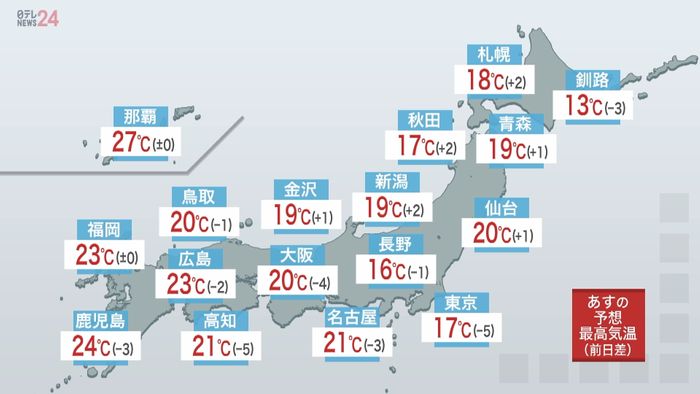 【天気】九州～関東の太平洋側中心に雨も　関東北部…日中は3月下旬並みの気温