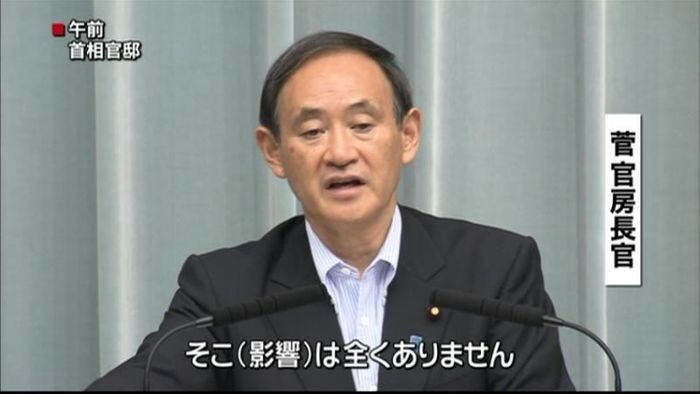 菅長官、原発再稼働進める政府方針を変えず