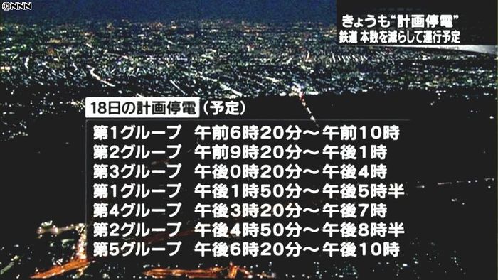 18日も17日と同規模の計画停電の予定