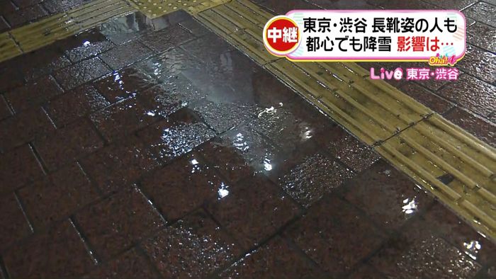 都心でも積雪か 渋谷駅前から中継(5時)