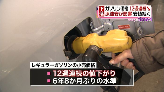 ガソリン価格、12週連続の値下がり